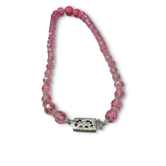 Vintage Pink Faceted Crystal Graduated Beaded Necklace Japan 16.5" Mid-Century - Picture 6 of 10